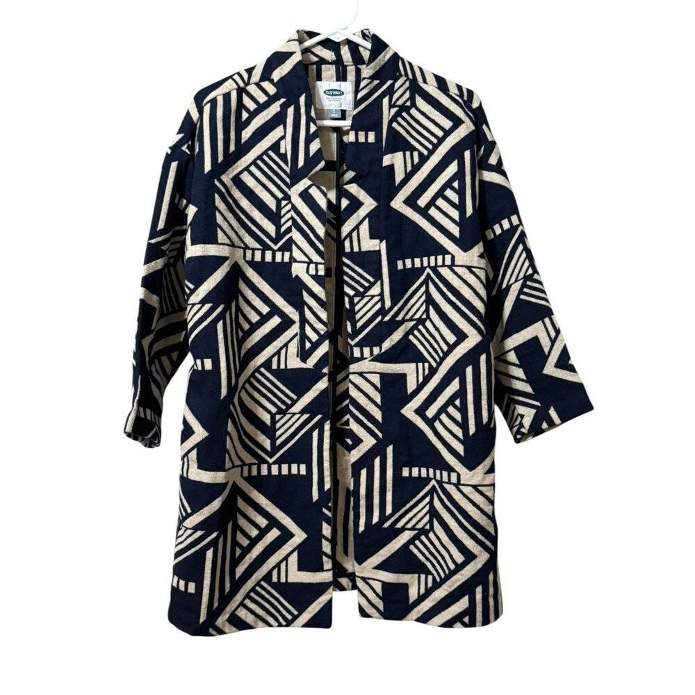 Old Navy Women Long Jacket Open Front Aztec Southwestern Country Size Small Blue